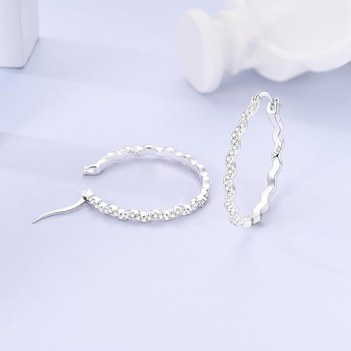 NARMO 925 Sterling Silver Hoop Earrings for Women Hypoallergenic Lightweight Simple Huggie Hoop Earrings Twisted Hoop Earrings Colorful Cubic Zirconia Hoop Earrings Rainbow Hoop Earrings
