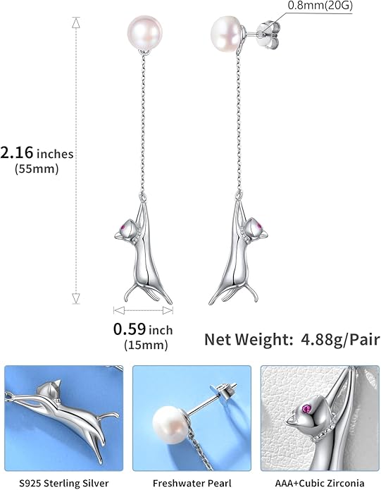 SILVERCUTE Cat Earrings for Women Girls 925 Sterling Silver Hypoallergenic Lovely Animal Stud Earrings Cat Lovers Gift