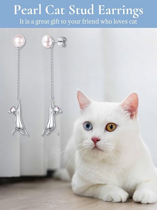 SILVERCUTE Cat Earrings for Women Girls 925 Sterling Silver Hypoallergenic Lovely Animal Stud Earrings Cat Lovers Gift