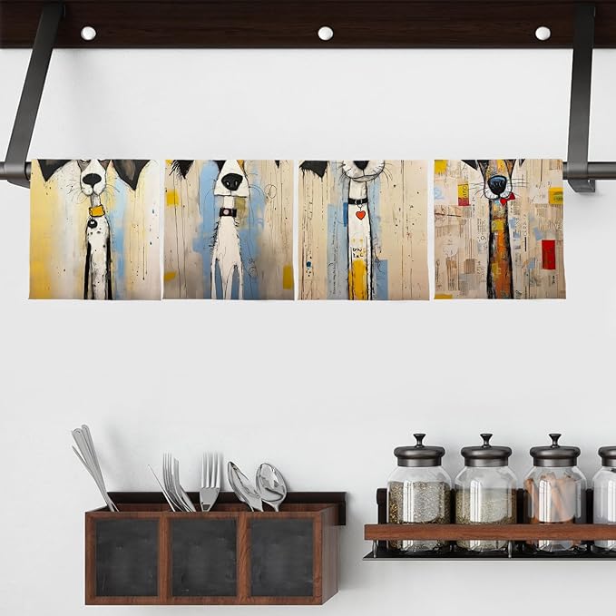 Whimsical Dog Hand Towels - Kitchen and Bathroom Decor, Dish Towels for Dog Lovers, Mom Gifts, 16x24 Inches Set of 4