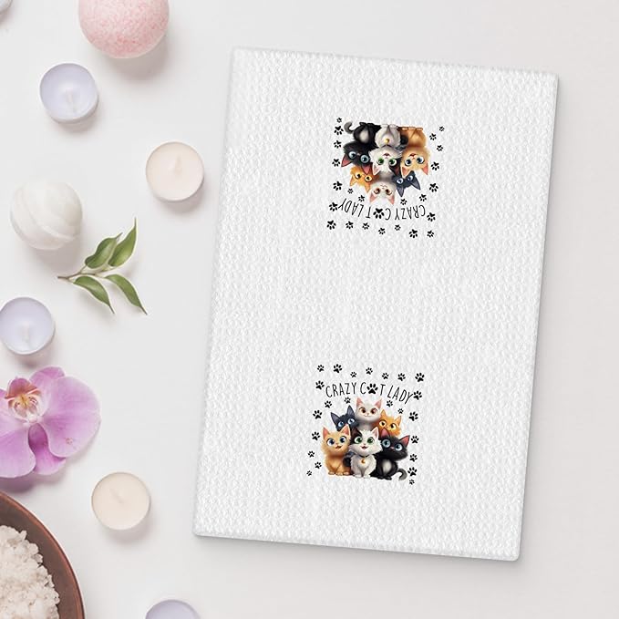 Crazy Cat Lady Gifts Towel, Pet Lover Gifts for Women, Kitten Hand Towel Dish Towel for Kitchen Bathroom, Cat Kitchen Bathroom Decor, 16x24 Inch