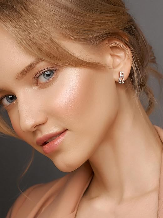 SILVERCUTE Cat Earrings for Women Girls 925 Sterling Silver Hypoallergenic Lovely Animal Stud Earrings Cat Lovers Gift