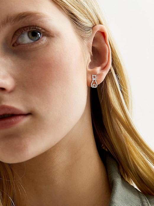 SILVERCUTE Cat Earrings for Women Girls 925 Sterling Silver Hypoallergenic Lovely Animal Stud Earrings Cat Lovers Gift