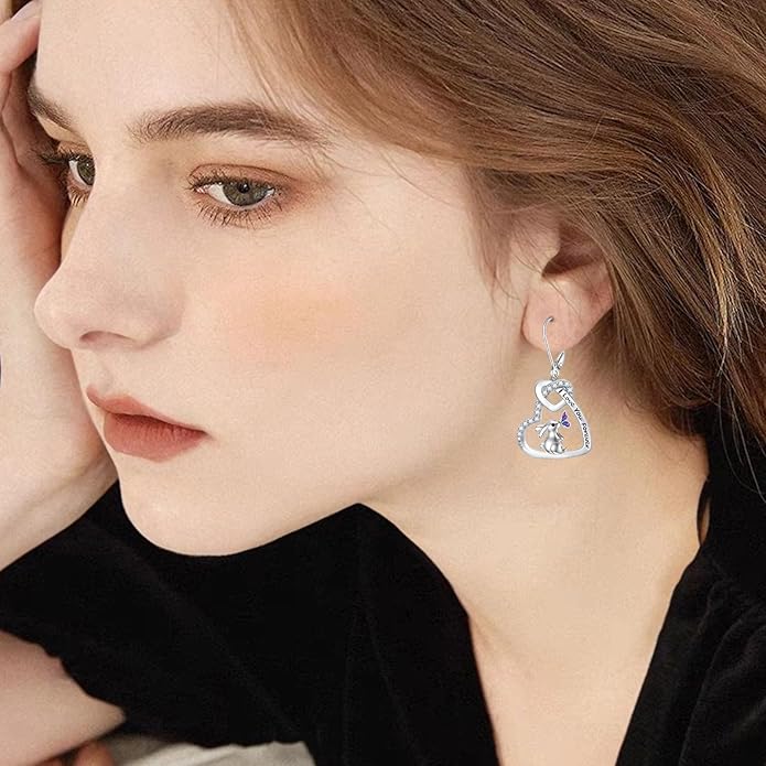 Black Cat/Bat/Spider/Pumpkin/Wolf/Bunny/Sun and Moon/Turtle/Raven 925 Sterling Silver Leverback Dangle Earrings Moon Gothic Christmas Earrings Jewelry Gift for Women