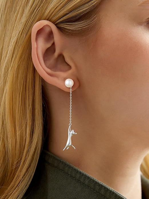 SILVERCUTE Cat Earrings for Women Girls 925 Sterling Silver Hypoallergenic Lovely Animal Stud Earrings Cat Lovers Gift