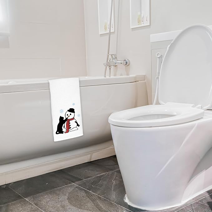 Snowman Cat Christmas Towels for Lovers, Kitchen Bathroom Decorations, Gifts for Women Girls Men Kids, 16x24 in