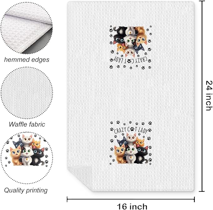 Crazy Cat Lady Gifts Towel, Pet Lover Gifts for Women, Kitten Hand Towel Dish Towel for Kitchen Bathroom, Cat Kitchen Bathroom Decor, 16x24 Inch