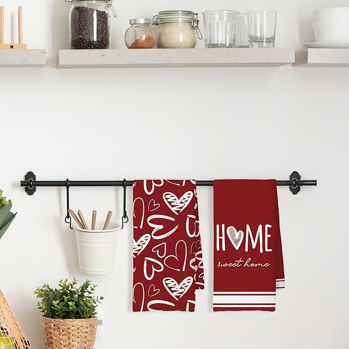 Valentine's Kitchen Towels Set of 2, Home Sweet Home Love Wedding Gift, Love Gifts Gifts for Her Girlfriend Wife Decoration Tea Towels Kitchen Hand Towels 16x24 Inch