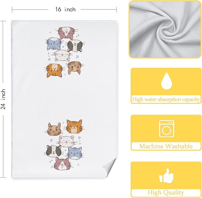 Cat Kitchen Towels Set of 2, Cat Lover Mom Lady Gifts Dish Towels for Kitchen Decor, Cute Kitten Decorative Hand Towels for Bathroom Decor, 16x24 Inch