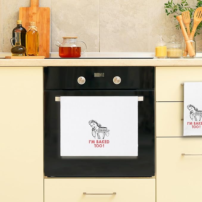 Funny Baking Kitchen Towels I'm Baked Too Dishcloths Funny Retro Housewife Dish Towels Tea Towels for Kitchen Decor Novelty Baking Gifts for Women Hostess Mother Sister Friend(16x24 Inch)