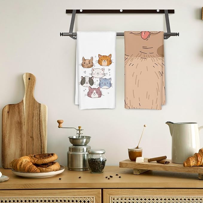 Cat Kitchen Towels Set of 2, Cat Lover Mom Lady Gifts Dish Towels for Kitchen Decor, Cute Kitten Decorative Hand Towels for Bathroom Decor, 16x24 Inch