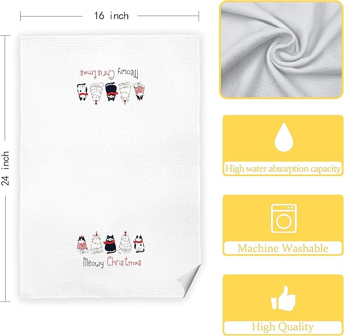 Meowy Cat Towels for Lovers, Cat Christmas Decor for Bathroom Kitchen, 16x24 in