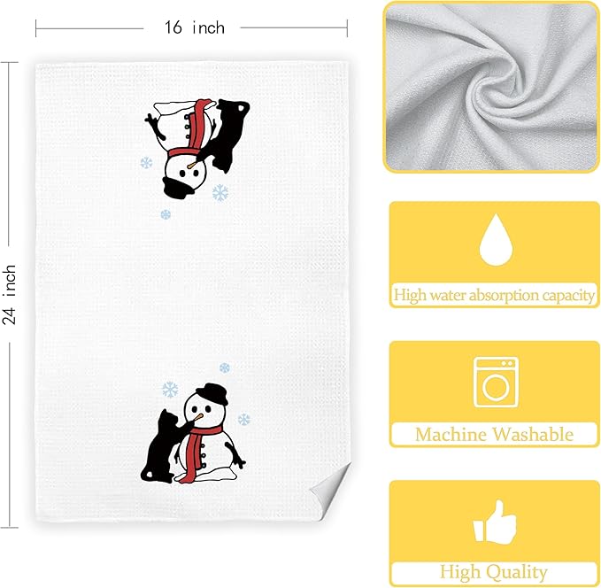 Snowman Cat Christmas Towels for Lovers, Kitchen Bathroom Decorations, Gifts for Women Girls Men Kids, 16x24 in