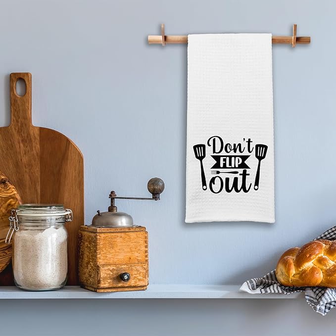 Funny Dish Hand Towels with Humorous Sayings Don't Flip Out Kitchen Towels for Dishwashing Decor Chef Gifts Dish Tea Towels for Dining Room Trendy Decorative Kitchen Cloth for Women Men