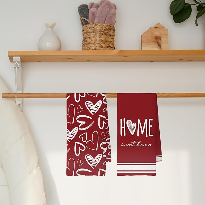 Valentine's Kitchen Towels Set of 2, Home Sweet Home Love Wedding Gift, Love Gifts Gifts for Her Girlfriend Wife Decoration Tea Towels Kitchen Hand Towels 16x24 Inch