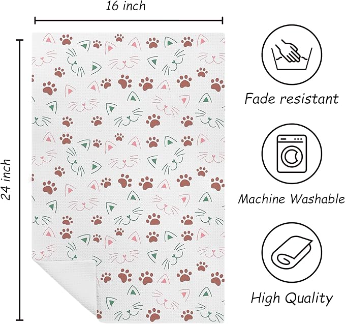 Cat Decor Kitchen Towels,Cat Paw Towels Decor for Kitchen Bathroom Cars,Cat Decor for Home,Cat Lovers Gifts Kitchen Towels 16x24