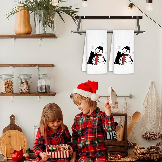 Snowman Cat Christmas Towels for Lovers, Kitchen Bathroom Decorations, Gifts for Women Girls Men Kids, 16x24 in