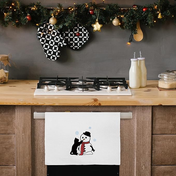 Snowman Cat Christmas Towels for Lovers, Kitchen Bathroom Decorations, Gifts for Women Girls Men Kids, 16x24 in