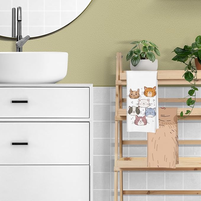 Cat Kitchen Towels Set of 2, Cat Lover Mom Lady Gifts Dish Towels for Kitchen Decor, Cute Kitten Decorative Hand Towels for Bathroom Decor, 16x24 Inch