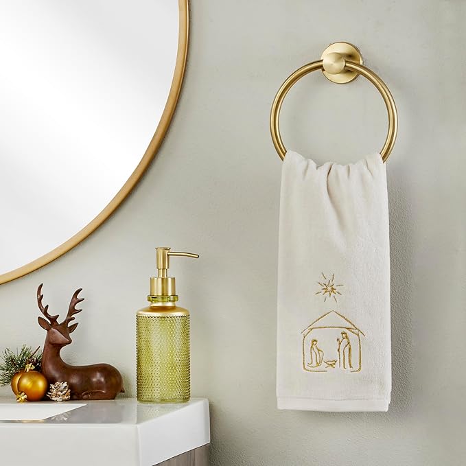 SKL Home Religious/Christmas Nativity Hand Towel 2pc Set for Bath/Kitchen & Gift, Natural