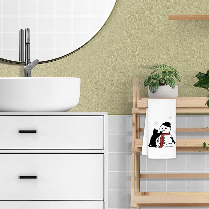 Snowman Cat Christmas Towels for Lovers, Kitchen Bathroom Decorations, Gifts for Women Girls Men Kids, 16x24 in