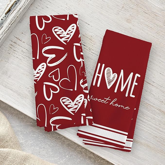 Valentine's Kitchen Towels Set of 2, Home Sweet Home Love Wedding Gift, Love Gifts Gifts for Her Girlfriend Wife Decoration Tea Towels Kitchen Hand Towels 16x24 Inch
