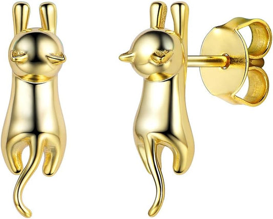 SILVERCUTE Cat Earrings for Women Girls 925 Sterling Silver Hypoallergenic Lovely Animal Stud Earrings Cat Lovers Gift