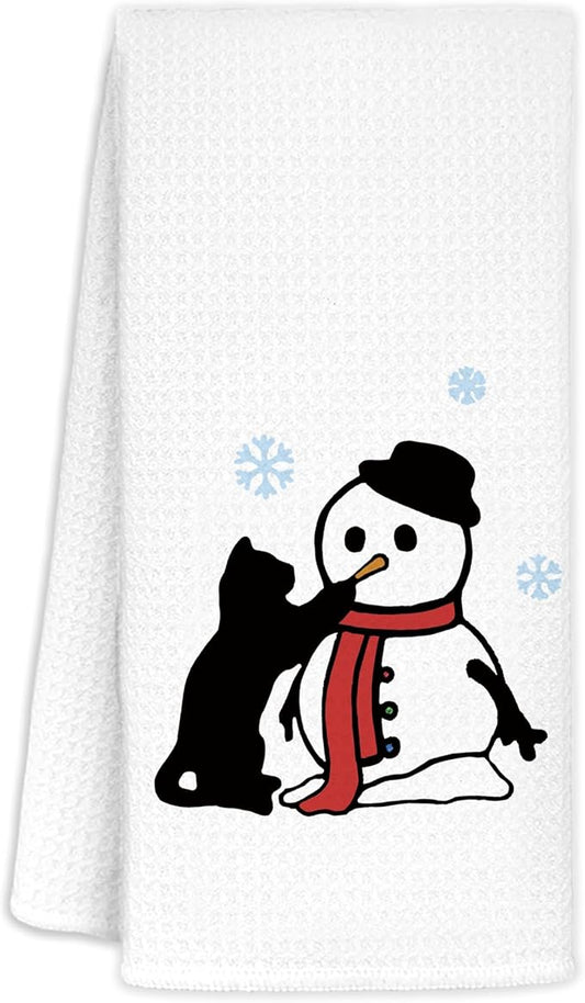 Snowman Cat Christmas Towels for Lovers, Kitchen Bathroom Decorations, Gifts for Women Girls Men Kids, 16x24 in
