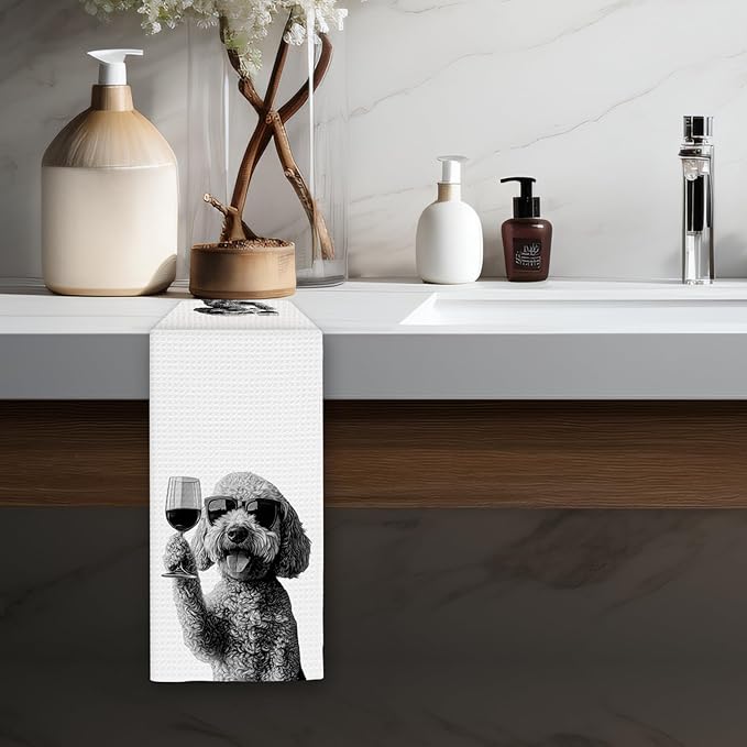 Flicy Goldendoodle Gifts Wine Kitchen Towels, Gifts for Golden Doodle Dog Wine Lovers Decorative Hand Dish Towel for Kitchen Home Bar, Funny Golden Doodle WineLover Home Bars Kitchen Decor(16x24lnch)